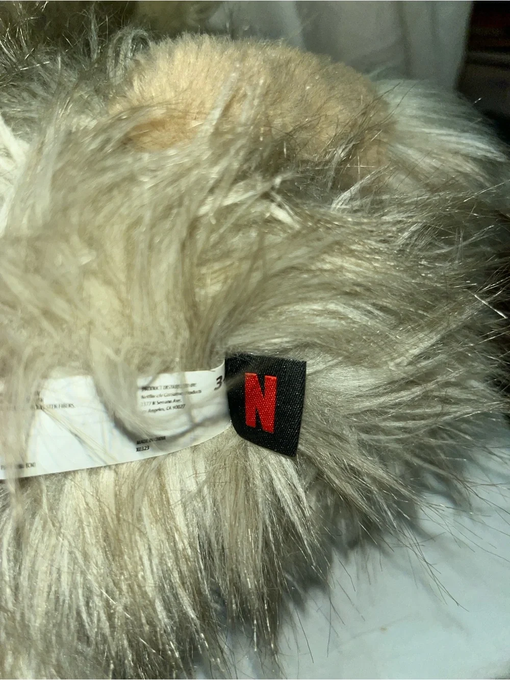 Netflix Plush Bear in Gray and Cream Fur